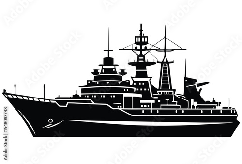 Warship vector silhouette icon flat design naval ship illustration military sea vessel