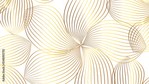 Abstract modern background with elegant, curved, golden-brown gradient lines forming overlapping organic shapes. Thin, smooth lines create a dynamic flow. Contemporary, decorative, and with luxury