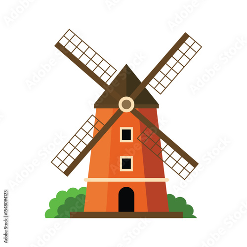 Dutch Windmill Vector Illustration Traditional Netherlands Landmark