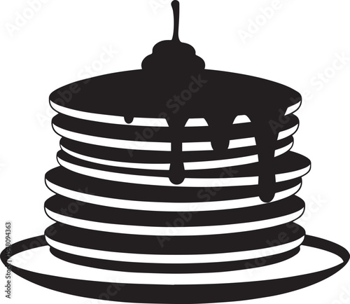 Delicious Breakfast Pancake Silhouette in Black | Flat Food Illustration Vector Format