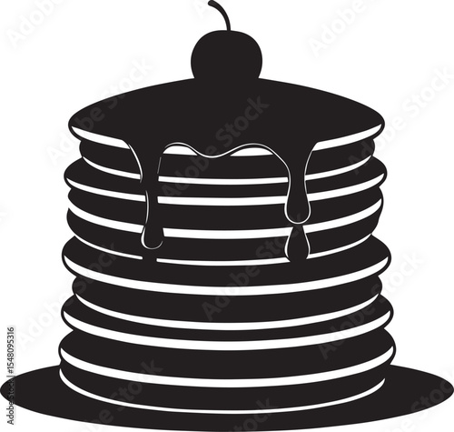 Delicious Breakfast Pancake Silhouette in Black | Flat Food Illustration Vector Format