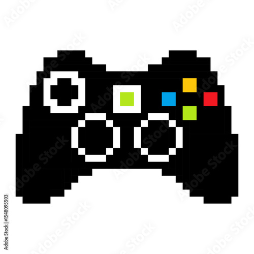 Pixel art black controller joystick. design for all business