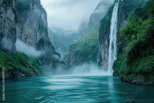 High Resolution of Waterfall in Grijalva River in Sumidero Canyon Mexico photo