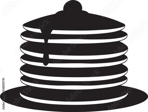 Delicious Breakfast Pancake Silhouette in Black | Flat Food Illustration Vector Format