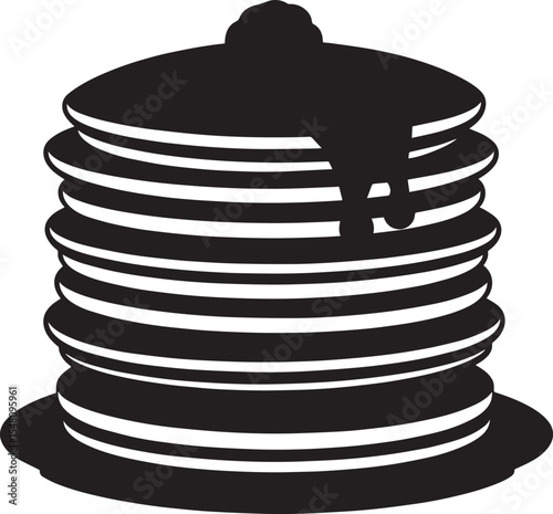 Delicious Breakfast Pancake Silhouette in Black | Flat Food Illustration Vector Format