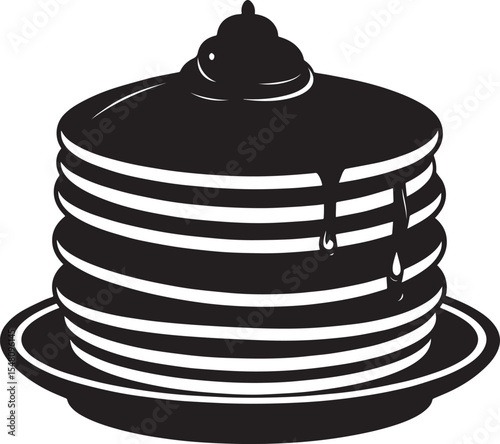 Delicious Breakfast Pancake Silhouette in Black | Flat Food Illustration Vector Format