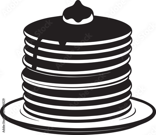 Delicious Breakfast Pancake Silhouette in Black | Flat Food Illustration Vector Format