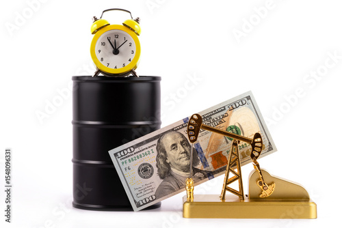 A gold oil pump, an iron barrel for oil products and 100 US dollars