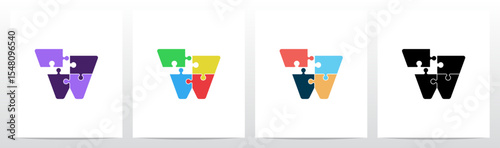 Jigsaw Puzzle Colorful Pieces Initial Letter Logo Design W