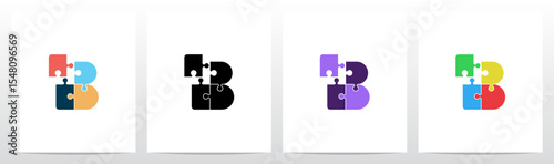 Jigsaw Puzzle Colorful Pieces Initial Letter Logo Design B