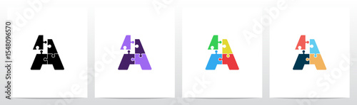 Jigsaw Puzzle Colorful Pieces Initial Letter Logo Design A