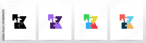 Jigsaw Puzzle Colorful Pieces Initial Letter Logo Design K