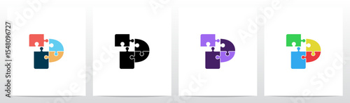 Jigsaw Puzzle Colorful Pieces Initial Letter Logo Design P