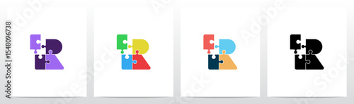 Jigsaw Puzzle Colorful Pieces Initial Letter Logo Design R