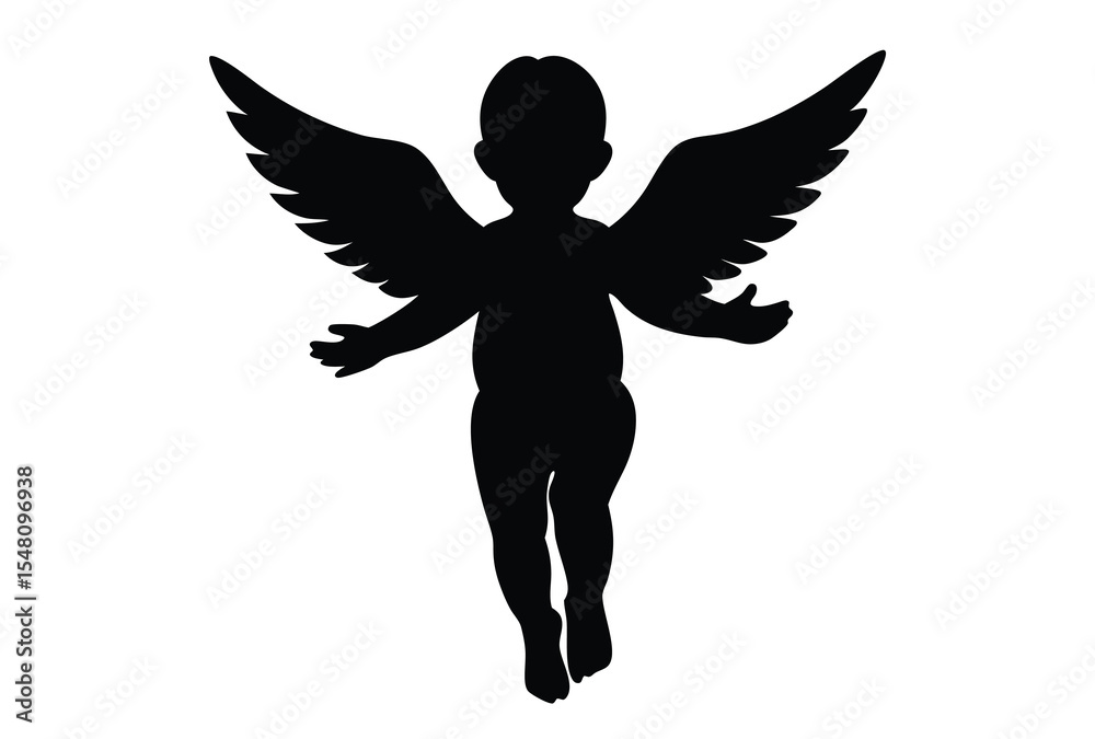 Obraz premium Baby Angel Silhouette Vector Illustration in Simple Flat Design Isolated on White Background
