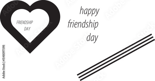 Black and White Friendship Day with Heart and Calligraphic Text Design