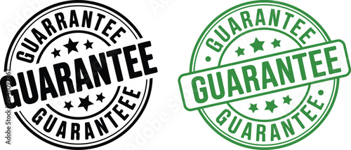 Two guarantee stamps in black and green on a white background side by side