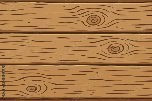 Seamless Wooden Plank Texture Background. Hand Drawn Cartoon Wood Grain Pattern. Rustic Timber Surface. Vintage Brown Lumber. Decorative Natural Material. Construction, Floor, Wall, Table Vector