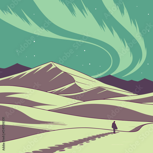 A Man Contemplates a Desert Maze Underneath a Starry Sky Design