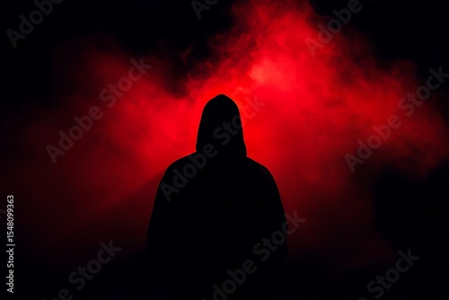 Mysterious Figure in Red Smoke A Silhouette of Secrecy and Enigma