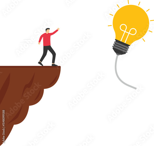 Businessmen runs down the mountain for an idea that flies away. stock illustration

