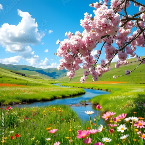 It contains a quiet and peaceful landscape.