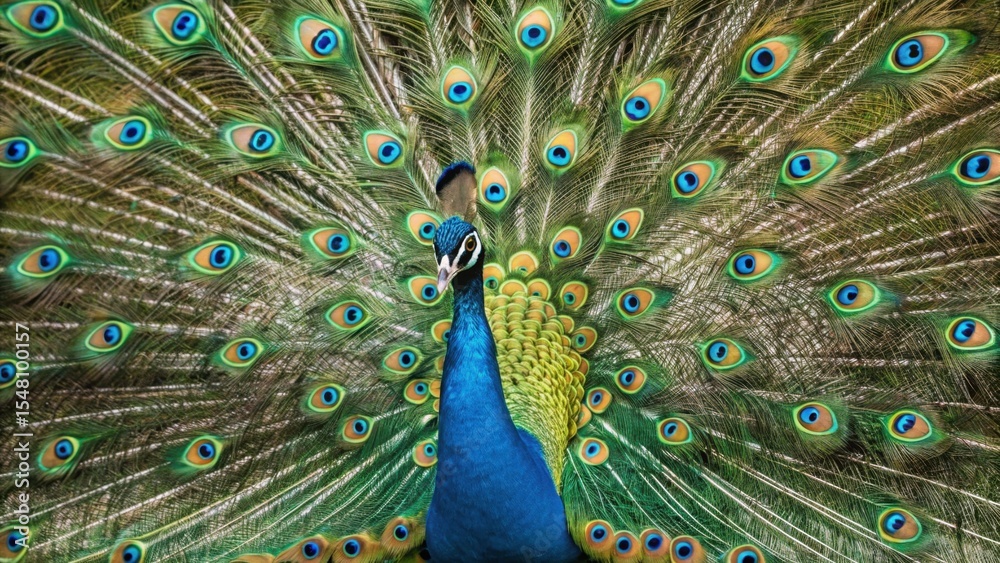 Obraz premium Vibrant Peacock Feather Display in Nature