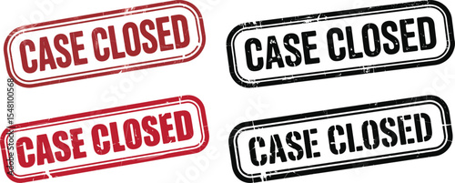 Four case closed stamps in red and black on a white background surface