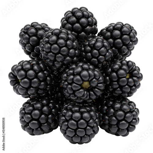 Ten Ripe Blackberries in Circular Arrangement on Transparent