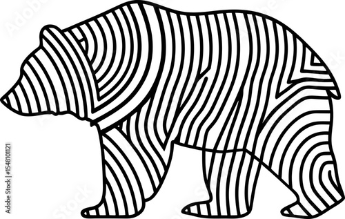 Bear outline with abstract black stripes geometric wild animal silhouette, minimalist modern wildlife illustration