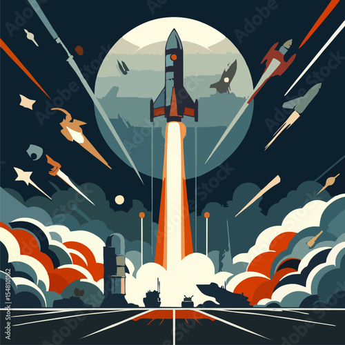 Futuristic Space Rockets in Battle