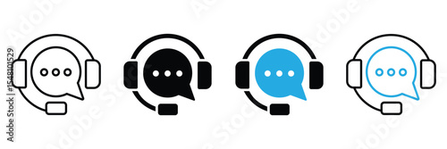 Customer Support and Live Chat Icons – Headset, Speech Bubble, and Call Center Symbols