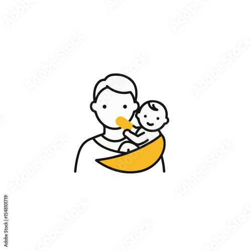 Father feeds baby, a heartwarming moment illustrated simply.
