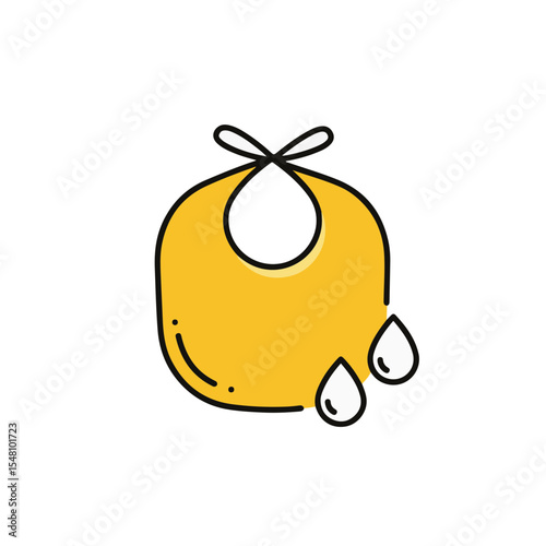 A simple illustration of a yellow bib and two water drop symbols.