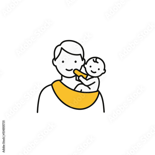 Father carrying baby in sling.