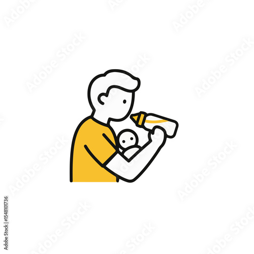 A dad lovingly feeds a baby with a bottle.