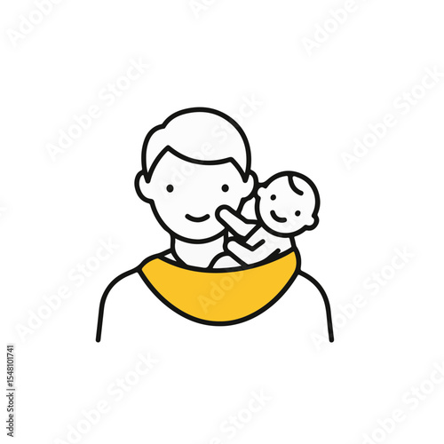 A tender moment: A father holds his baby in a sling, close to his heart.