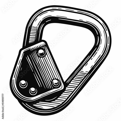 Steel carabiner clip in vintage style with detailed engraving  