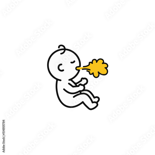 A minimalist illustration of a baby vomiting.