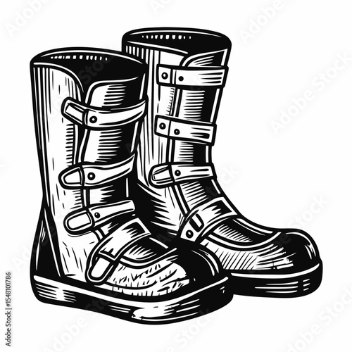 Vintage style snow boots with buckles in black and white style