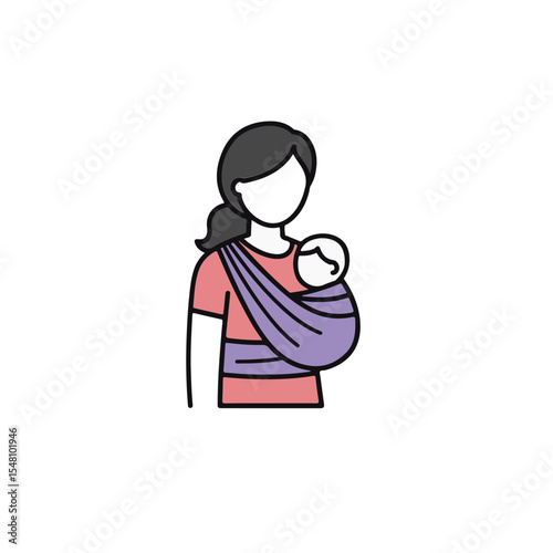 Mother carrying baby in a sling.