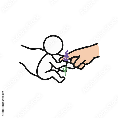 Hand Giving a flower to a baby. 