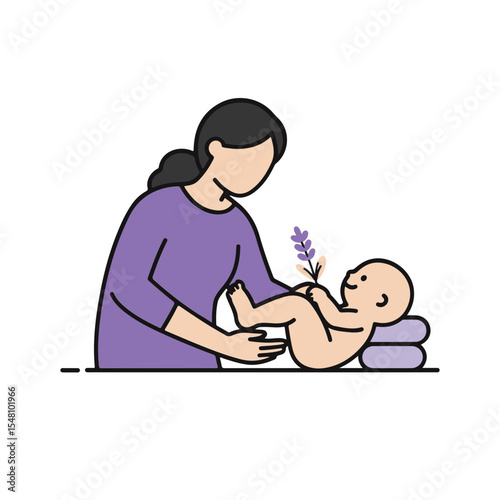 Mother tending to baby with lavender