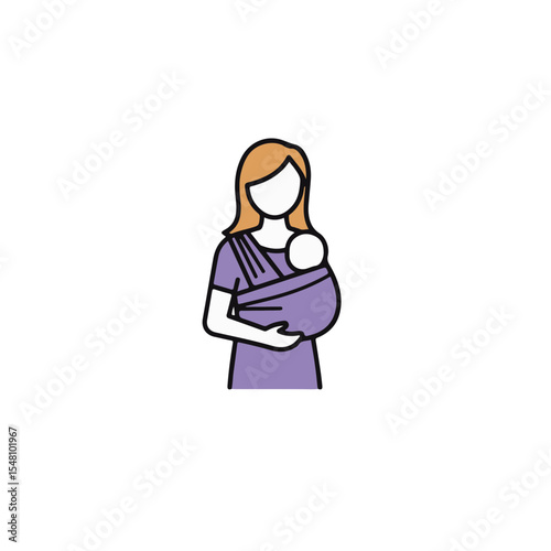 A mother holding baby in a sling.