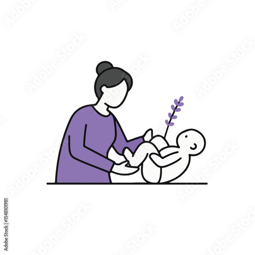 Mother's tender care as she lovingly attends to her baby. 