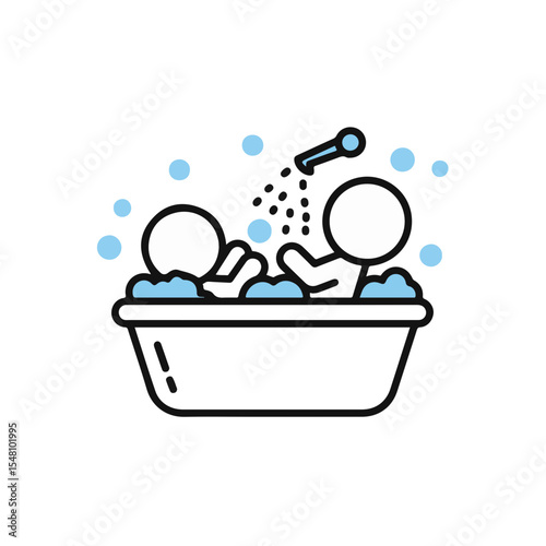 A caregiver giving a bath to a baby in a bathtub. 