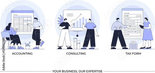 Illustration showing accounting consulting and tax form services offered now