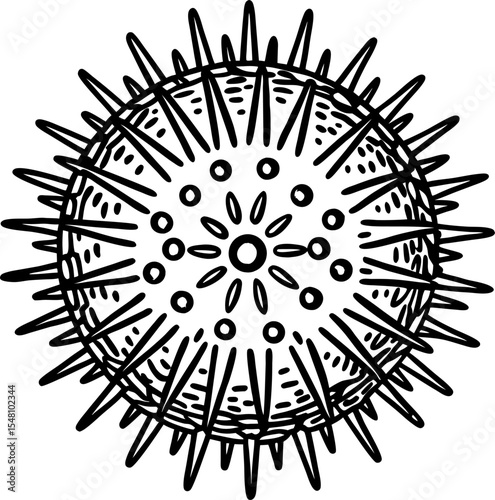 Spiky virus cell illustration isolated on white hand drawn microorganism structure, contagious disease, health science concept