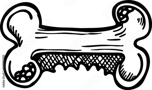 Hand drawn dog bone illustration, isolated white background pet chew treat, doodle icon concept