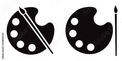 Artist Palette and Paint Brush Vector Icons – Creative Painting Tools Clip Art Set